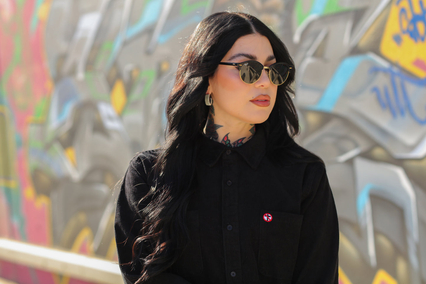 Embroidered Crossbuster Corduroy Button Up Shirt (Black)