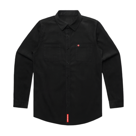 Embroidered Crossbuster Corduroy Button Up Shirt (Black)